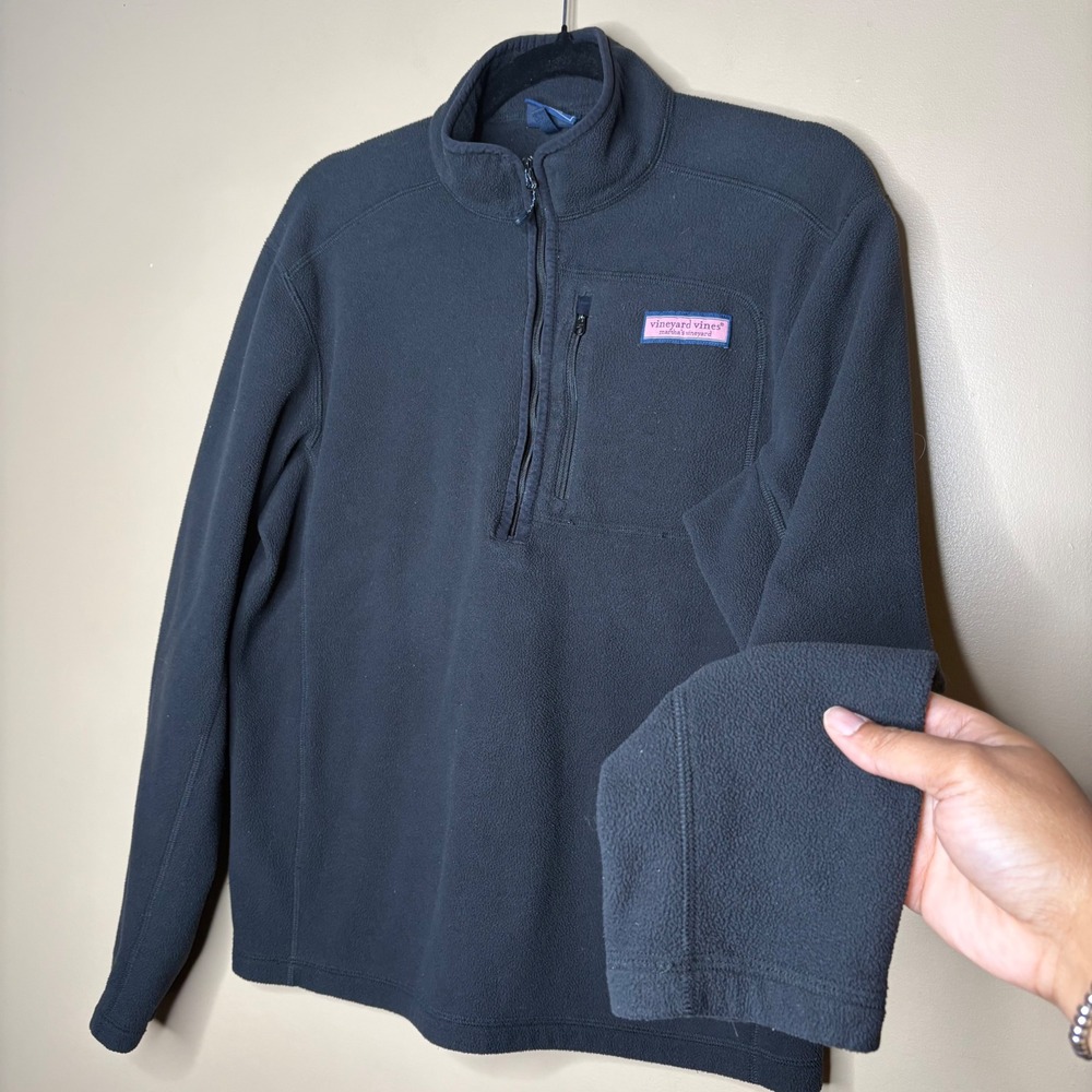 Vineyard Vines Mens Black Quarter Zip Fleece Pullover Chest Pocket Size Small